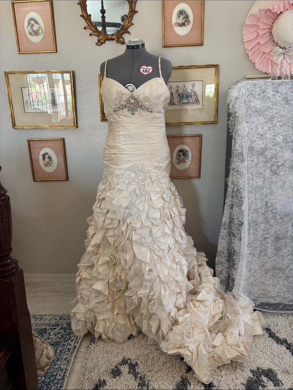 Martina Liana Ivory Silk Ruffled Mermaid Wedding Dress